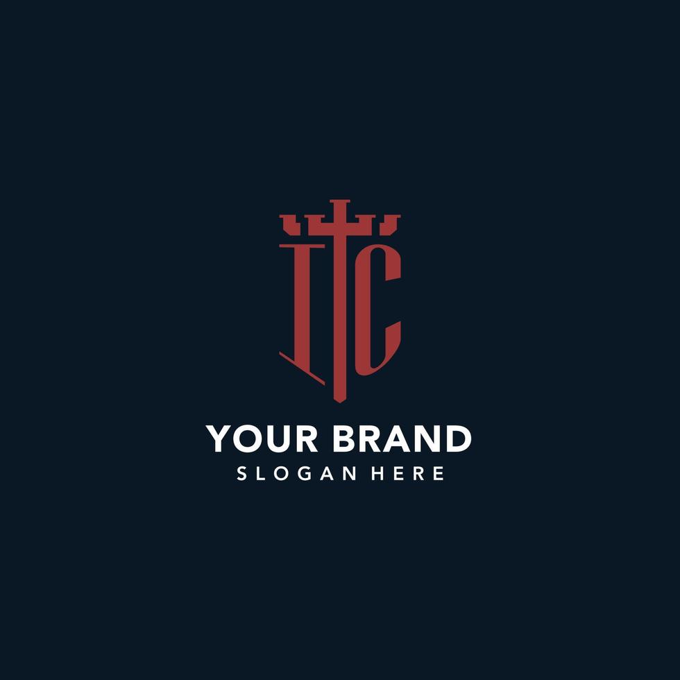 IC initial monogram logos with sword and shield shape design vector