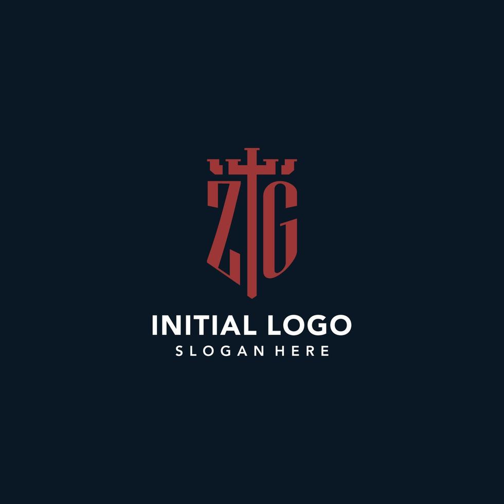 ZG initial monogram logos with sword and shield shape design vector