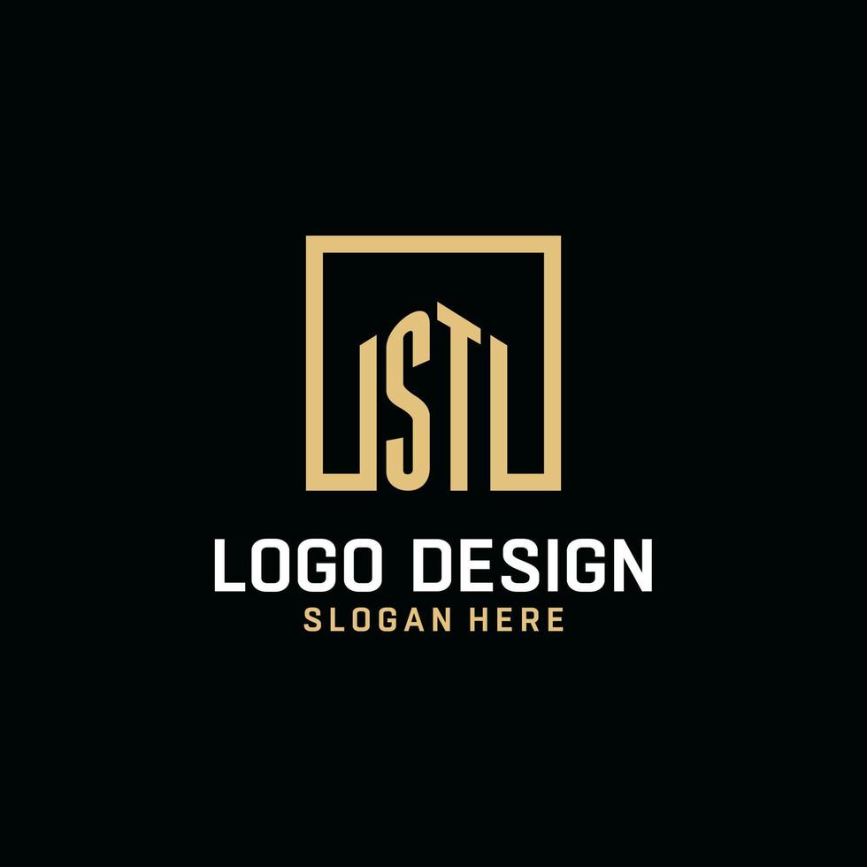 ST initial monogram logo design with square shape design ideas vector