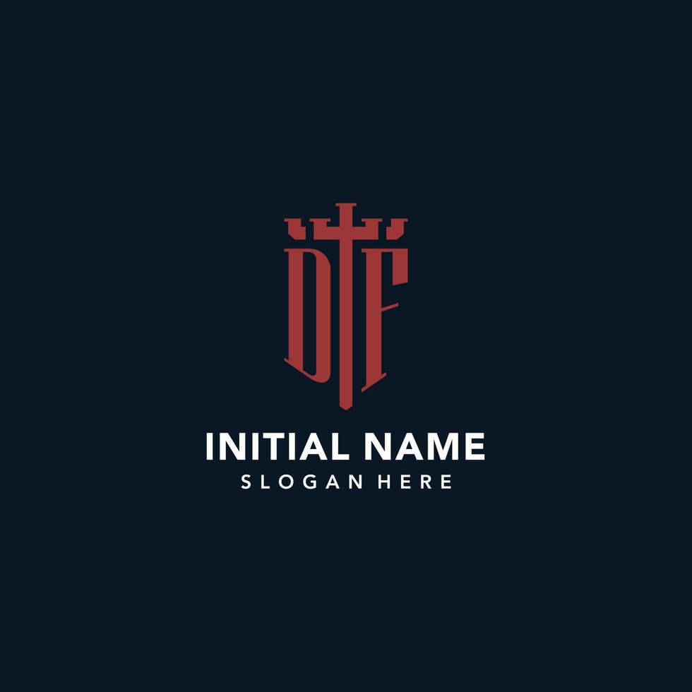 DF initial monogram logos with sword and shield shape design vector