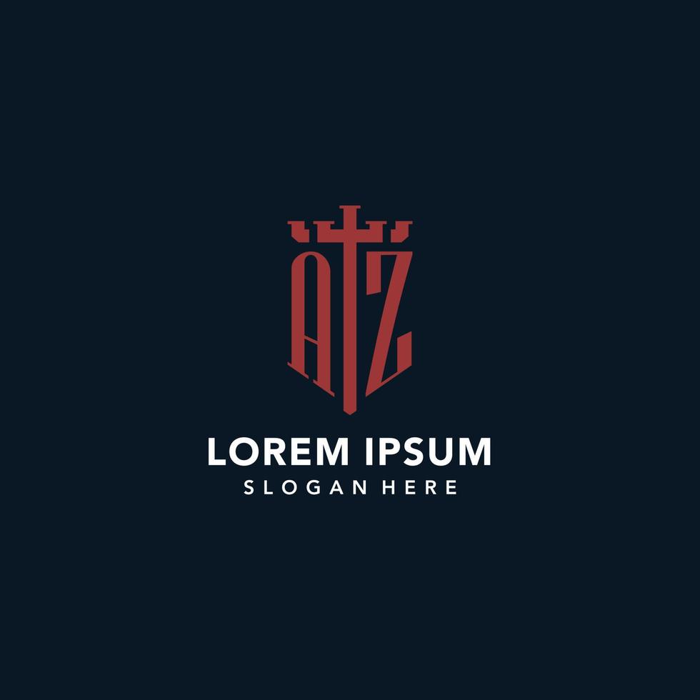 AZ initial monogram logos with sword and shield shape design vector