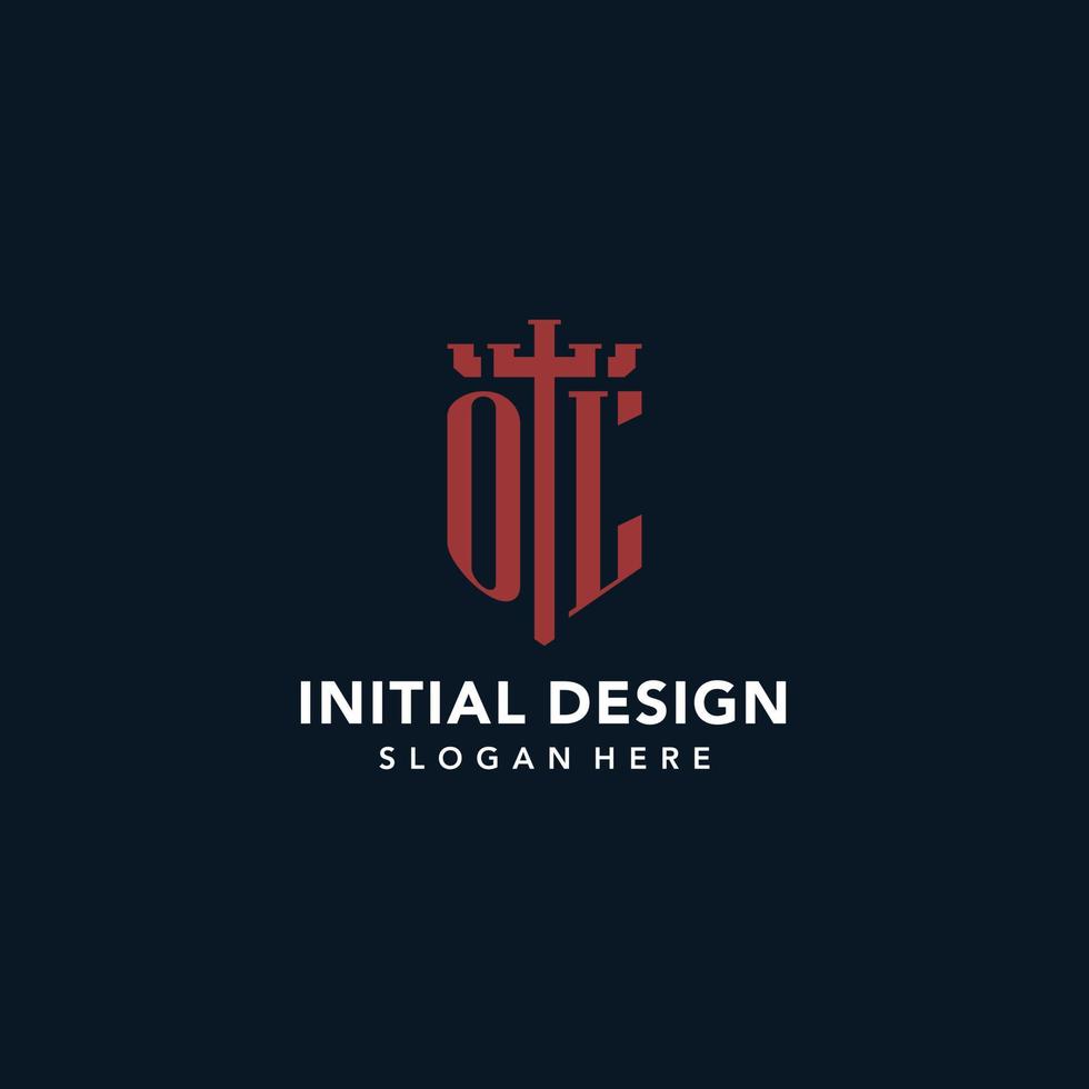 OL initial monogram logos with sword and shield shape design vector