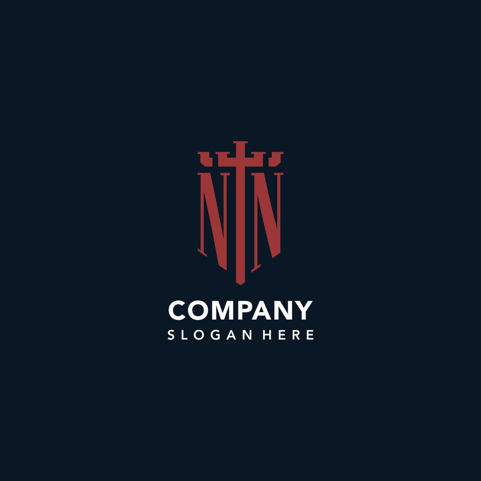 NN initial monogram logos with sword and shield shape design vector