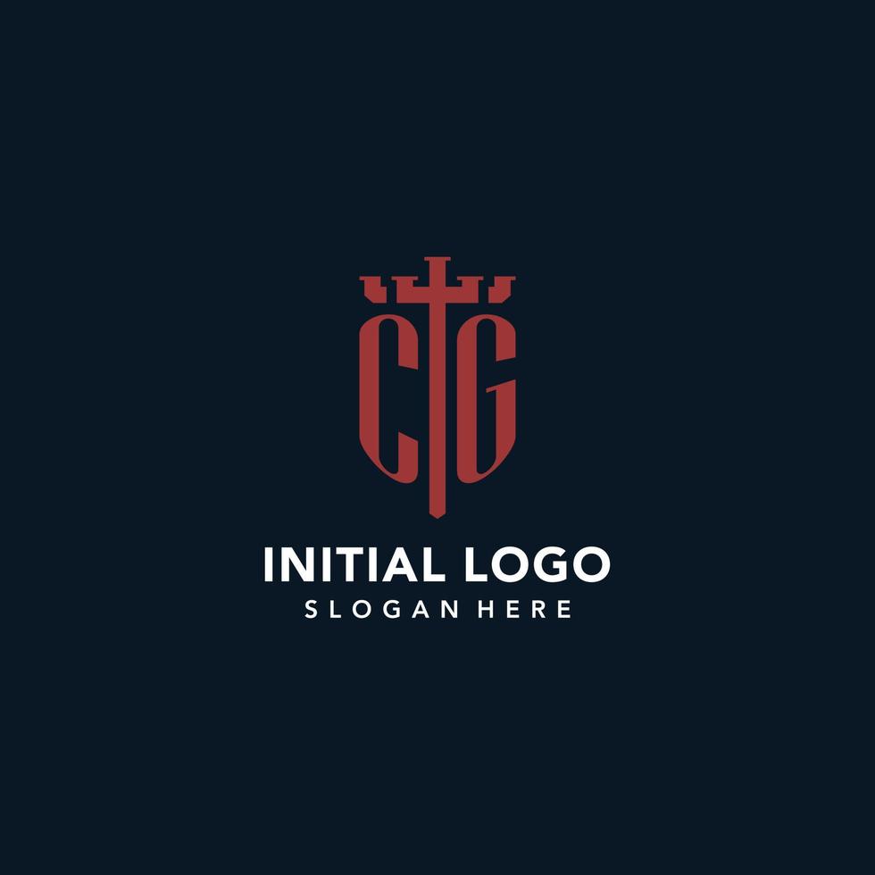 logotipos de monograma inicial cg con diseño de forma de espada y escudo vector