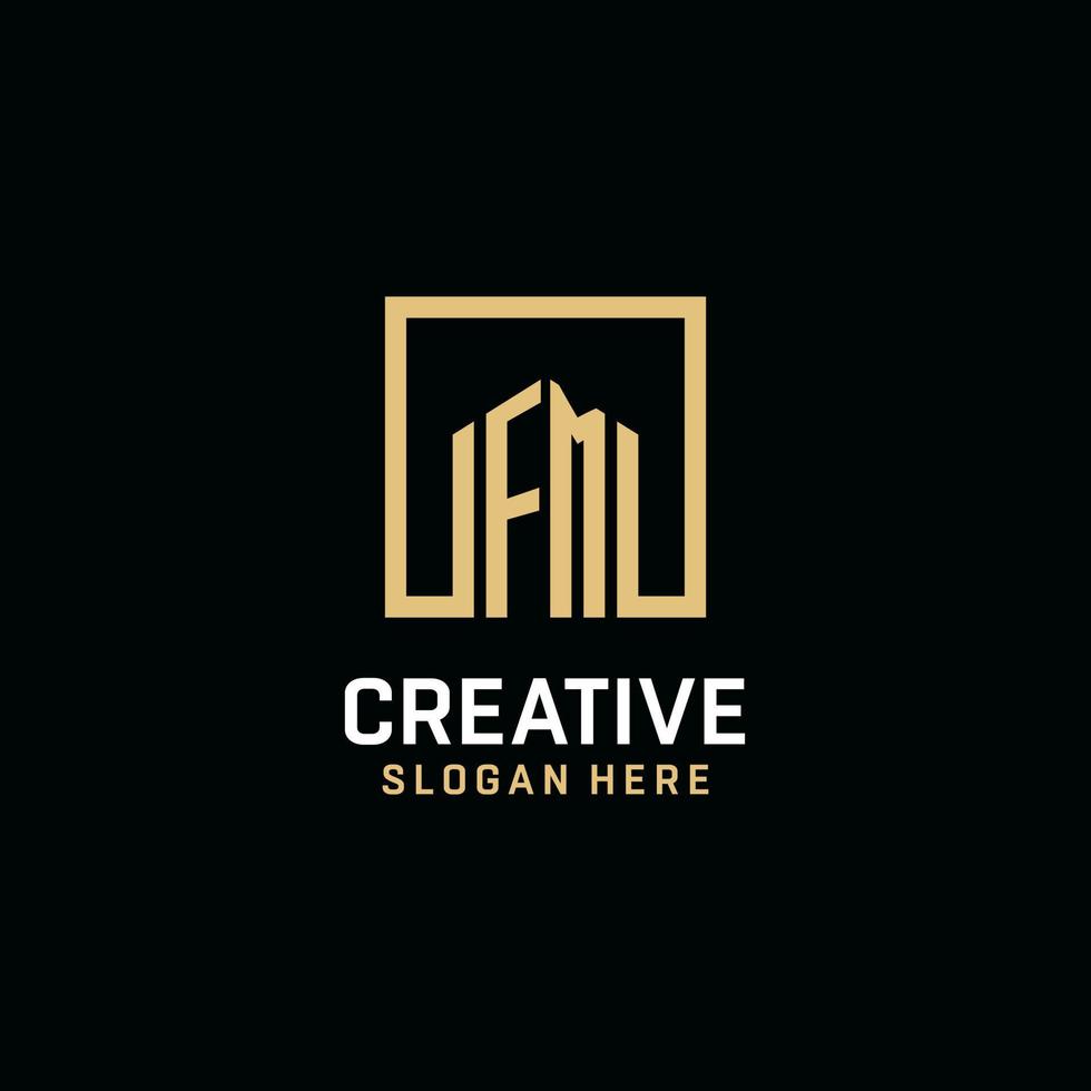 FM initial monogram logo design with square shape design ideas vector