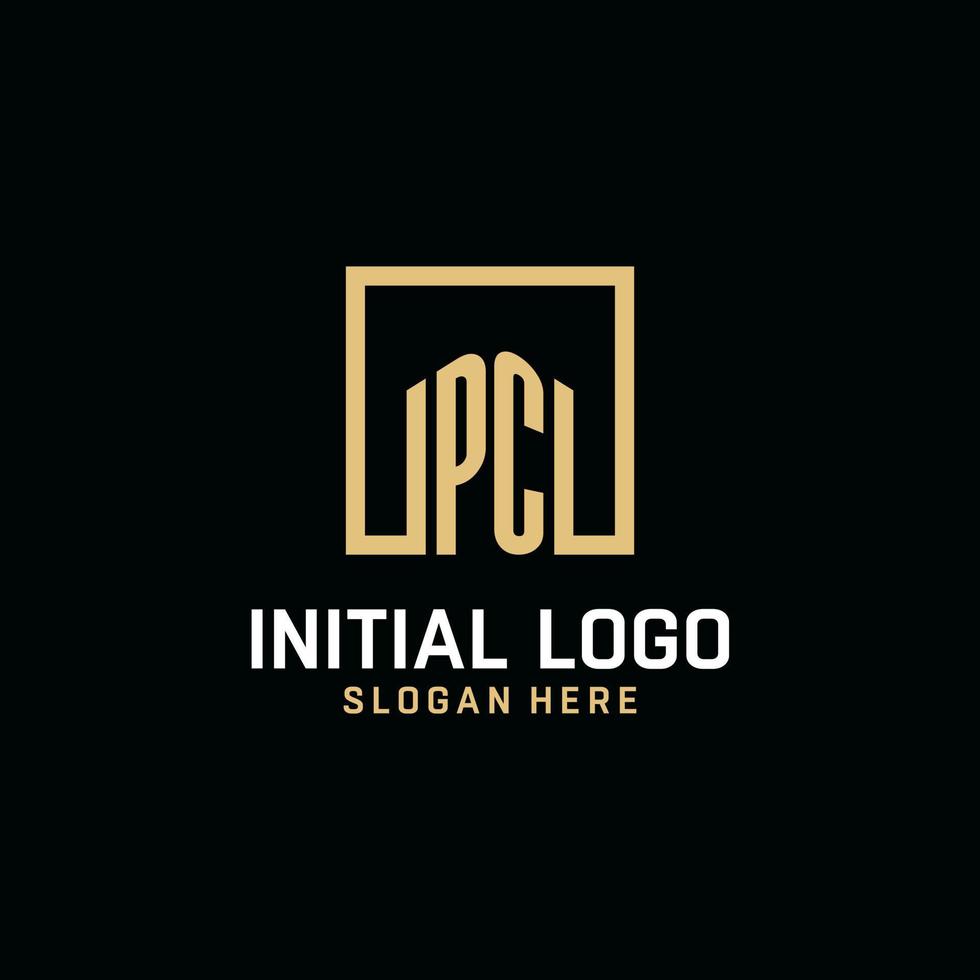 PC initial monogram logo design with square shape design ideas vector