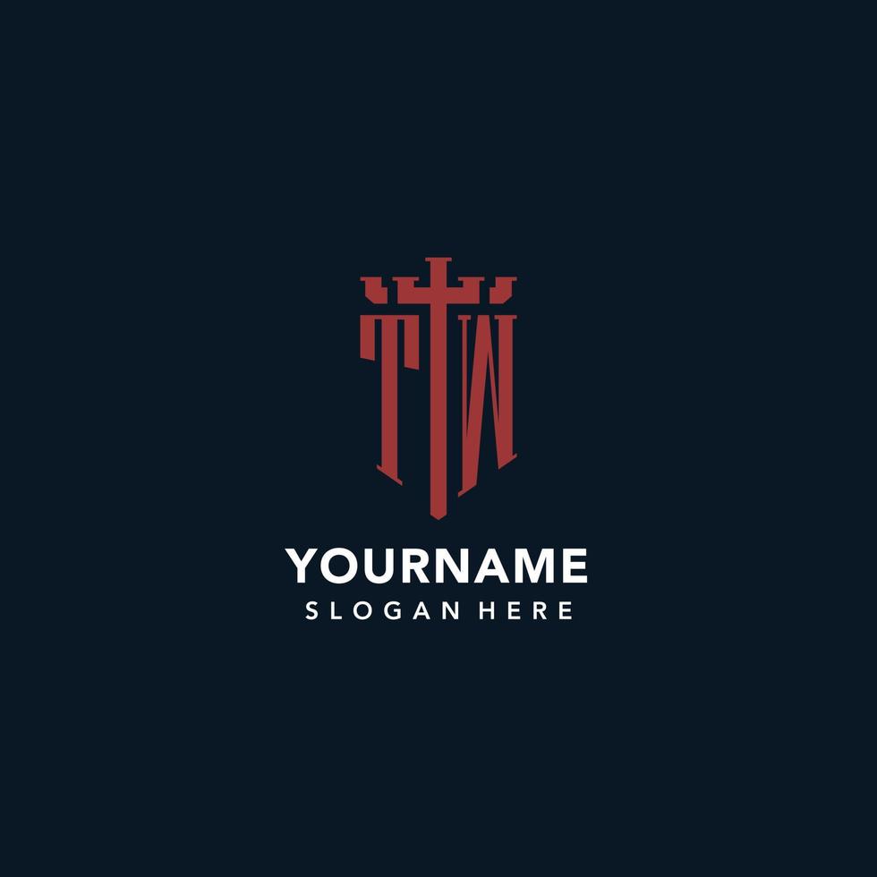 TW initial monogram logos with sword and shield shape design vector
