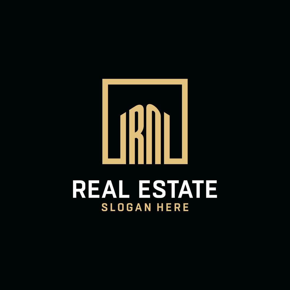 RN initial monogram logo design with square shape design ideas vector
