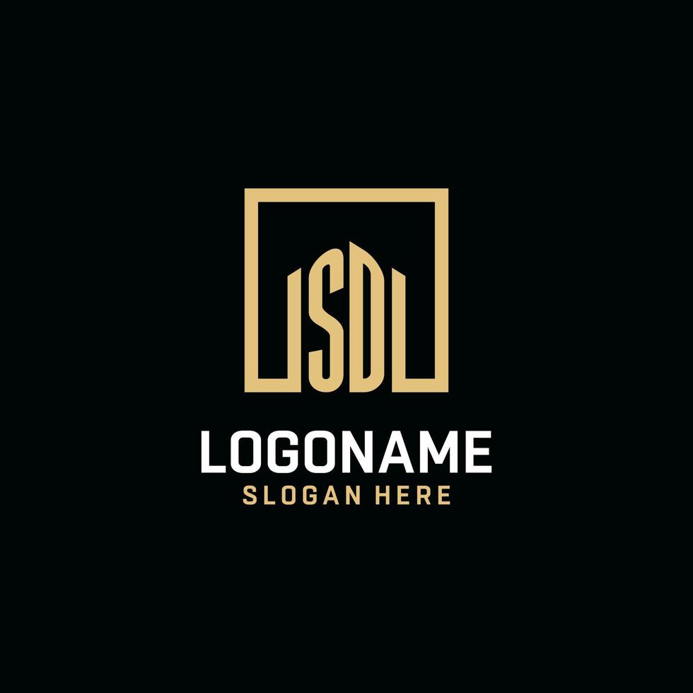 SD initial monogram logo design with square shape design ideas vector