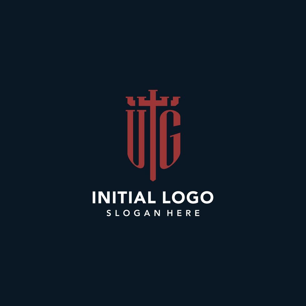 logotipos de monograma inicial ug con diseño de forma de espada y escudo vector