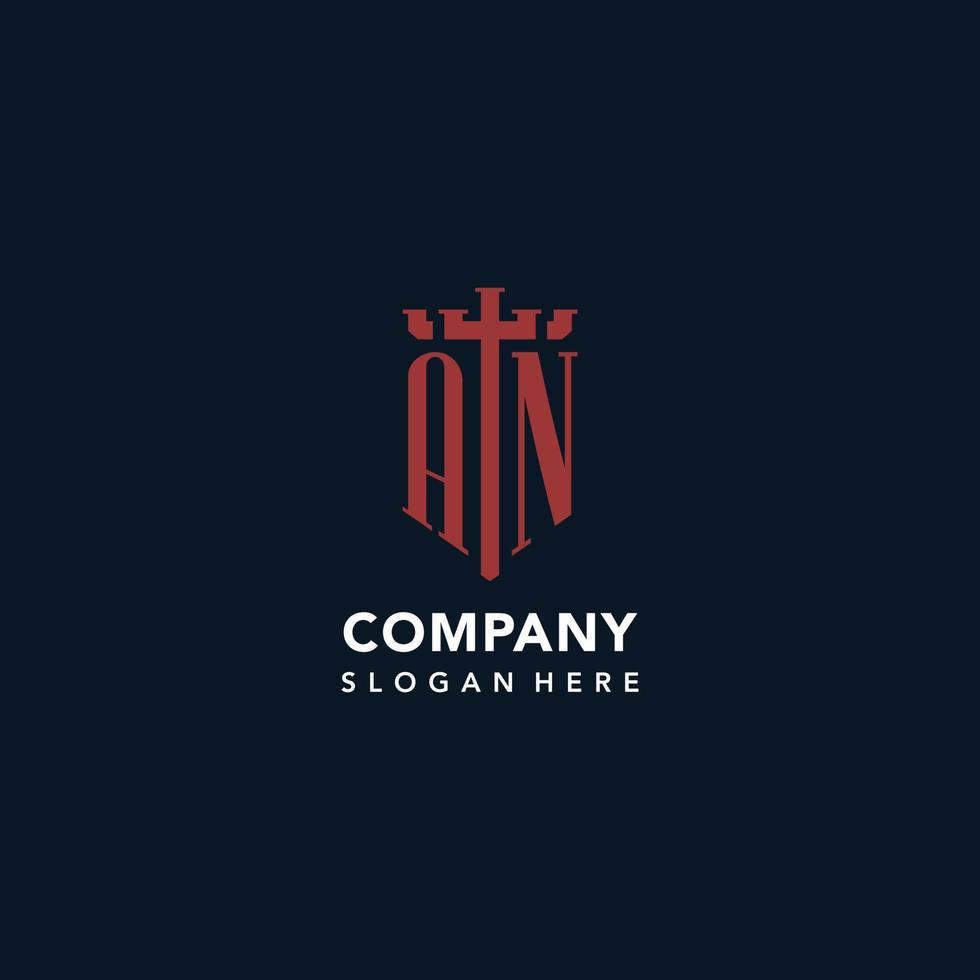 AN initial monogram logos with sword and shield shape design vector