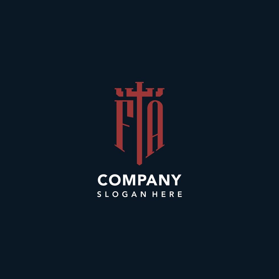 logotipos de monograma inicial fa con diseño de forma de espada y escudo vector