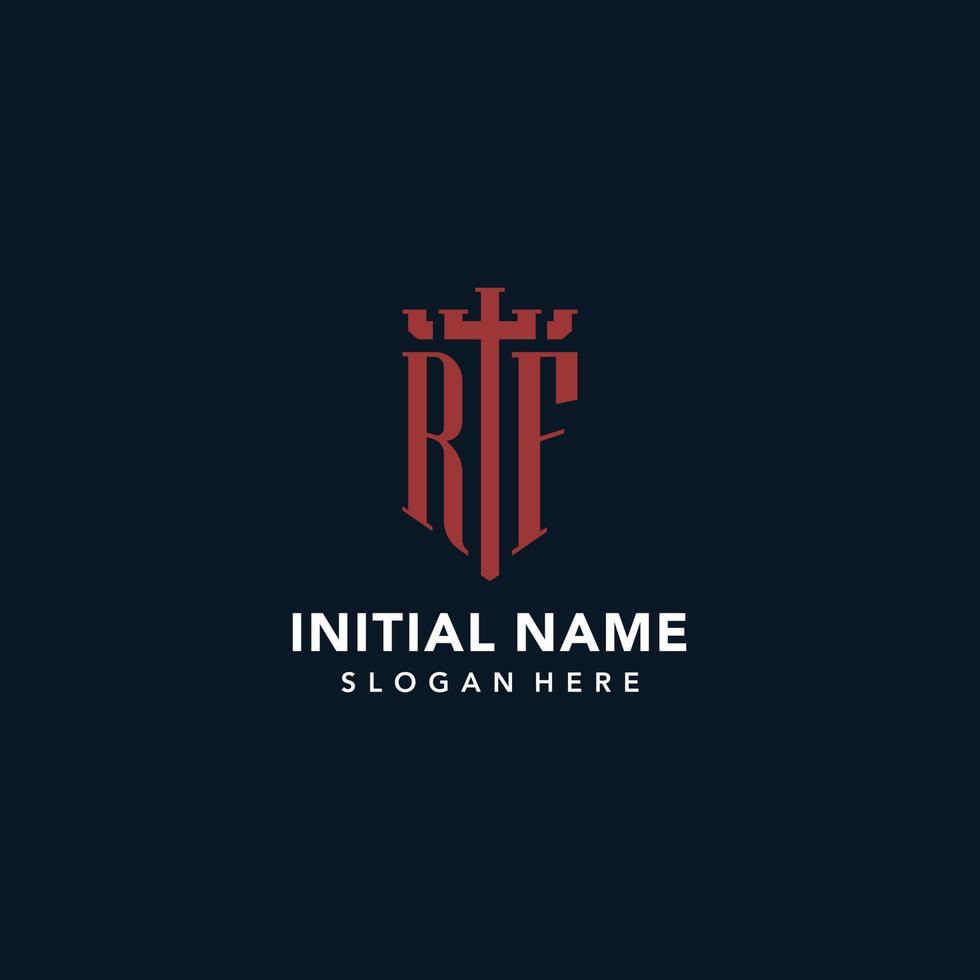 RF initial monogram logos with sword and shield shape design vector