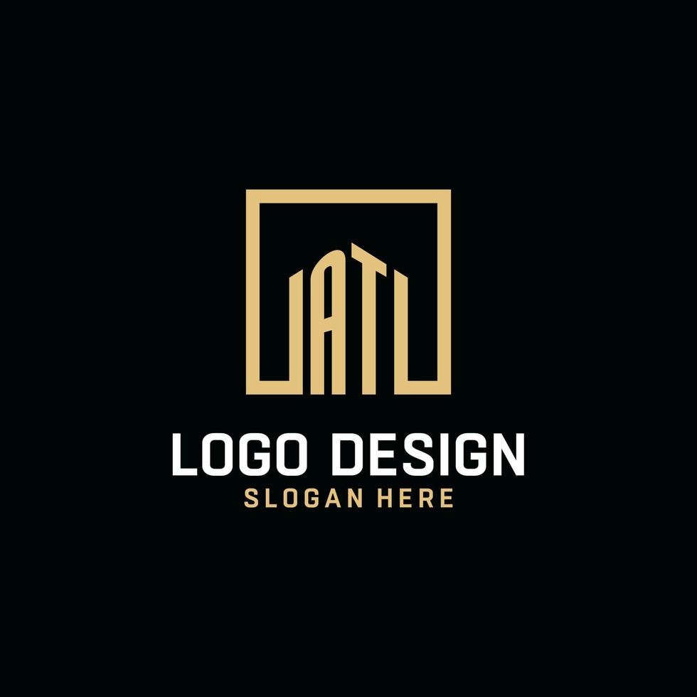 AT initial monogram logo design with square shape design ideas vector