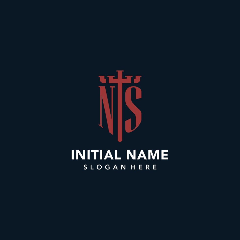 NS initial monogram logos with sword and shield shape design vector