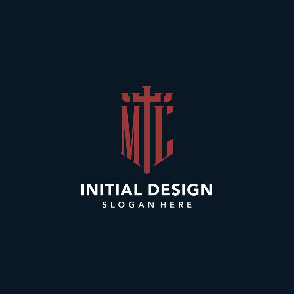 ML initial monogram logos with sword and shield shape design vector