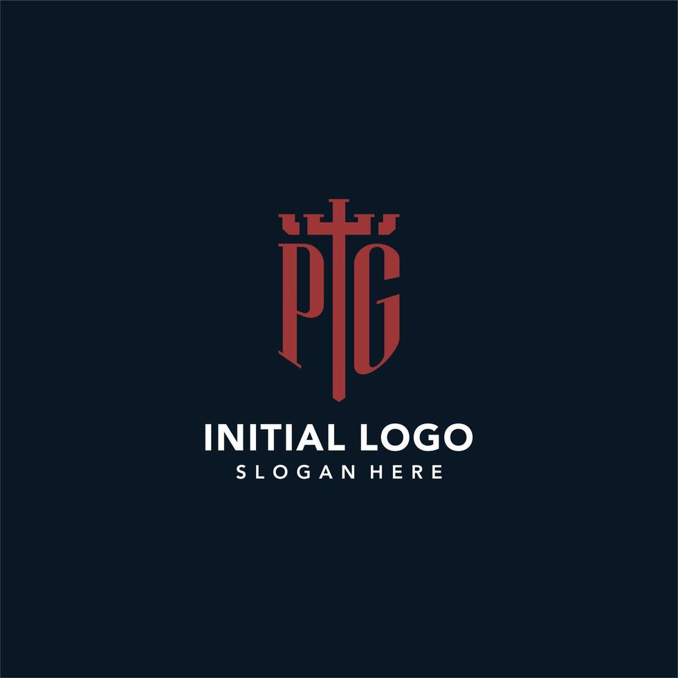PG initial monogram logos with sword and shield shape design vector