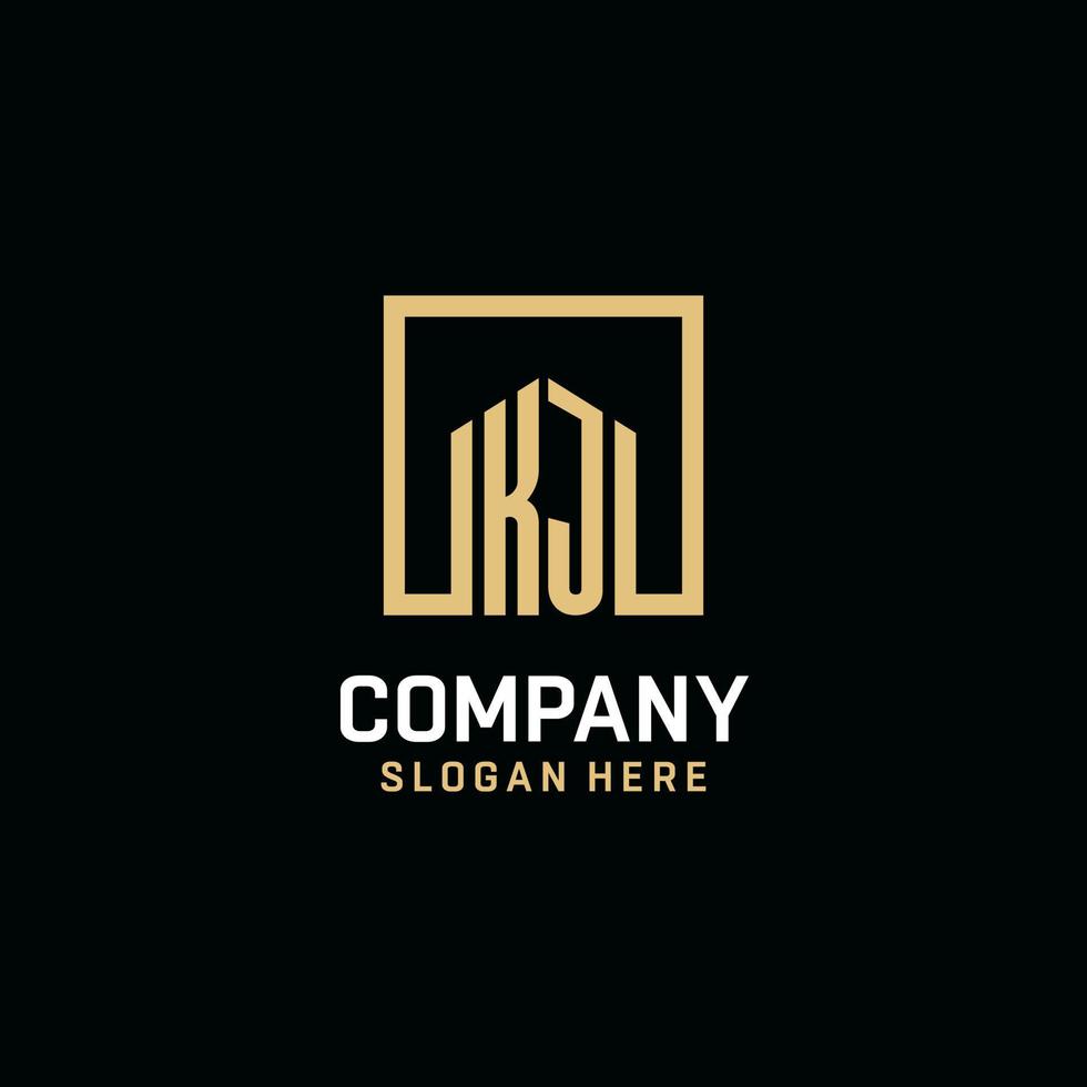 KJ initial monogram logo design with square shape design ideas vector