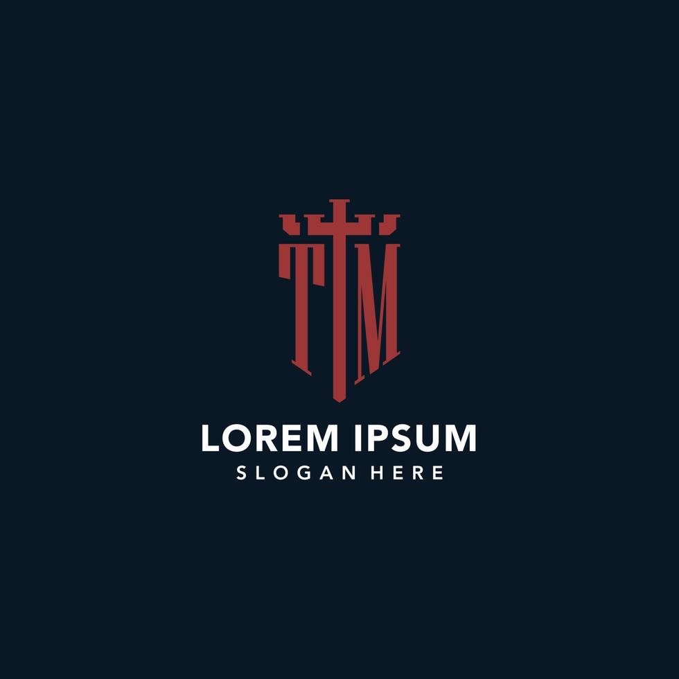 TM initial monogram logos with sword and shield shape design vector