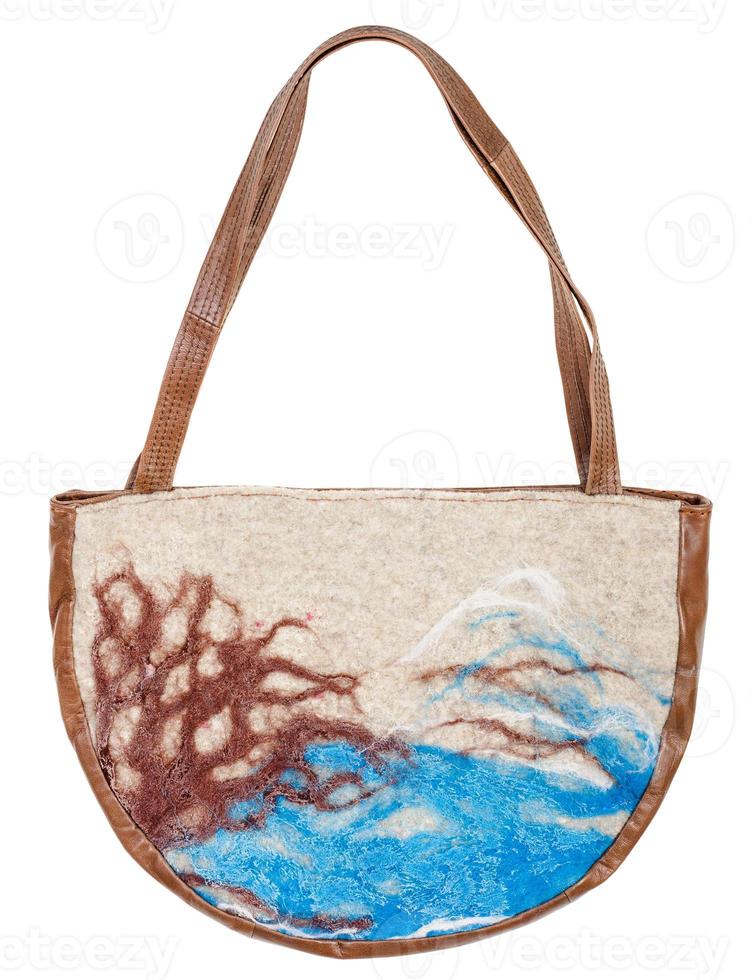 felt and leather handbag decorated of landscape photo