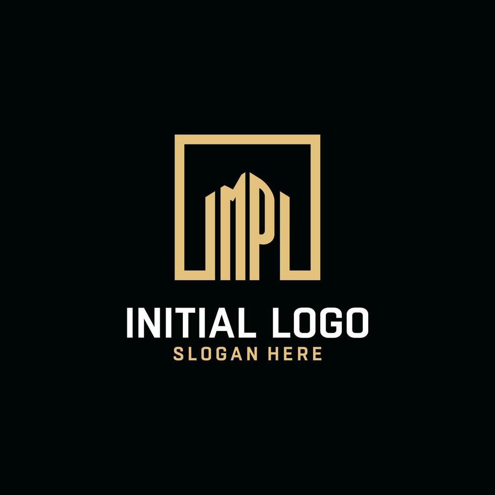 MP initial monogram logo design with square shape design ideas vector