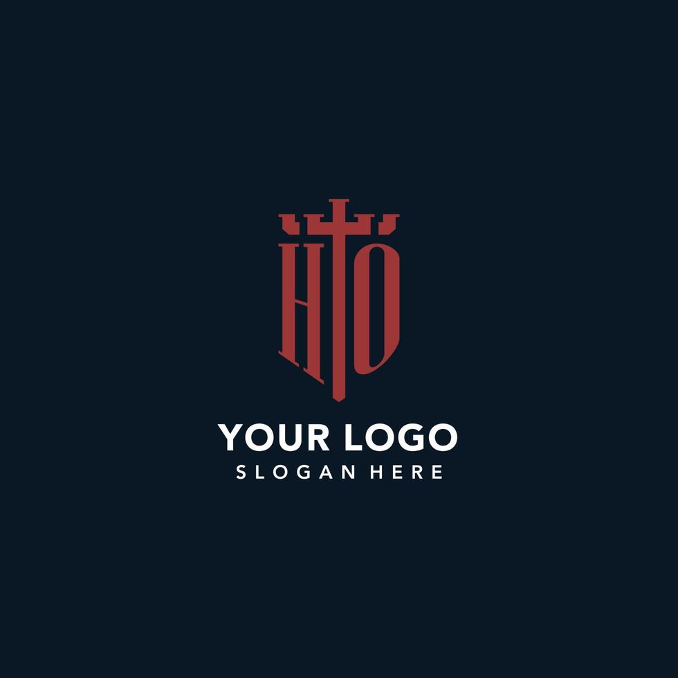 logotipos de monograma inicial ho con diseño de forma de espada y escudo vector