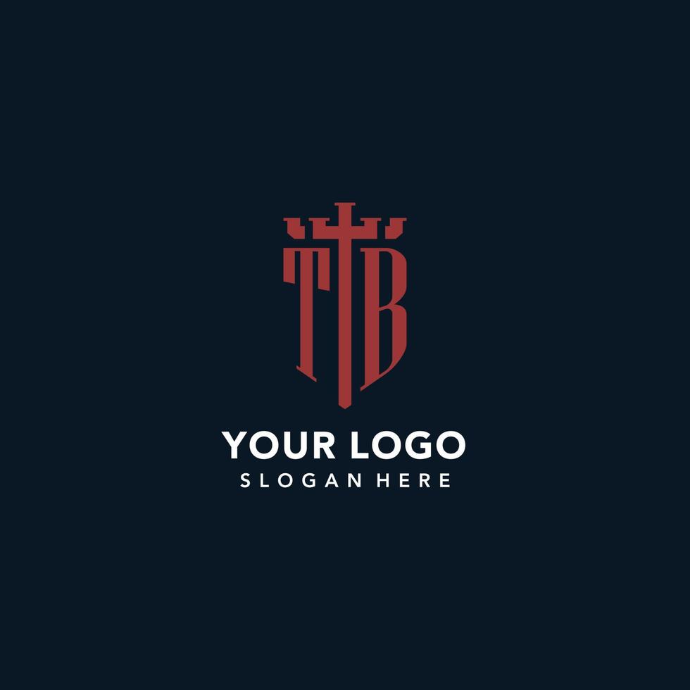 logotipos de monograma inicial de tb con diseño de forma de espada y escudo vector