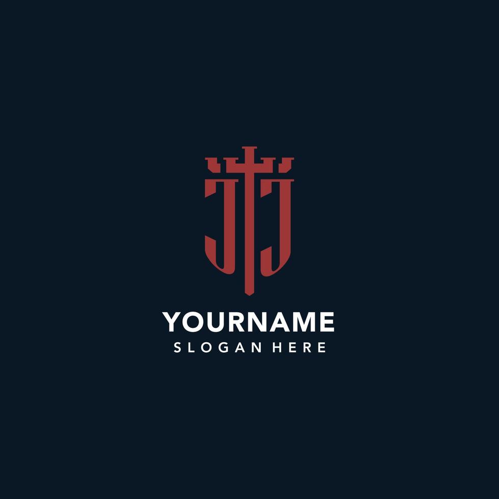 logotipos de monograma inicial jj con diseño de forma de espada y escudo vector