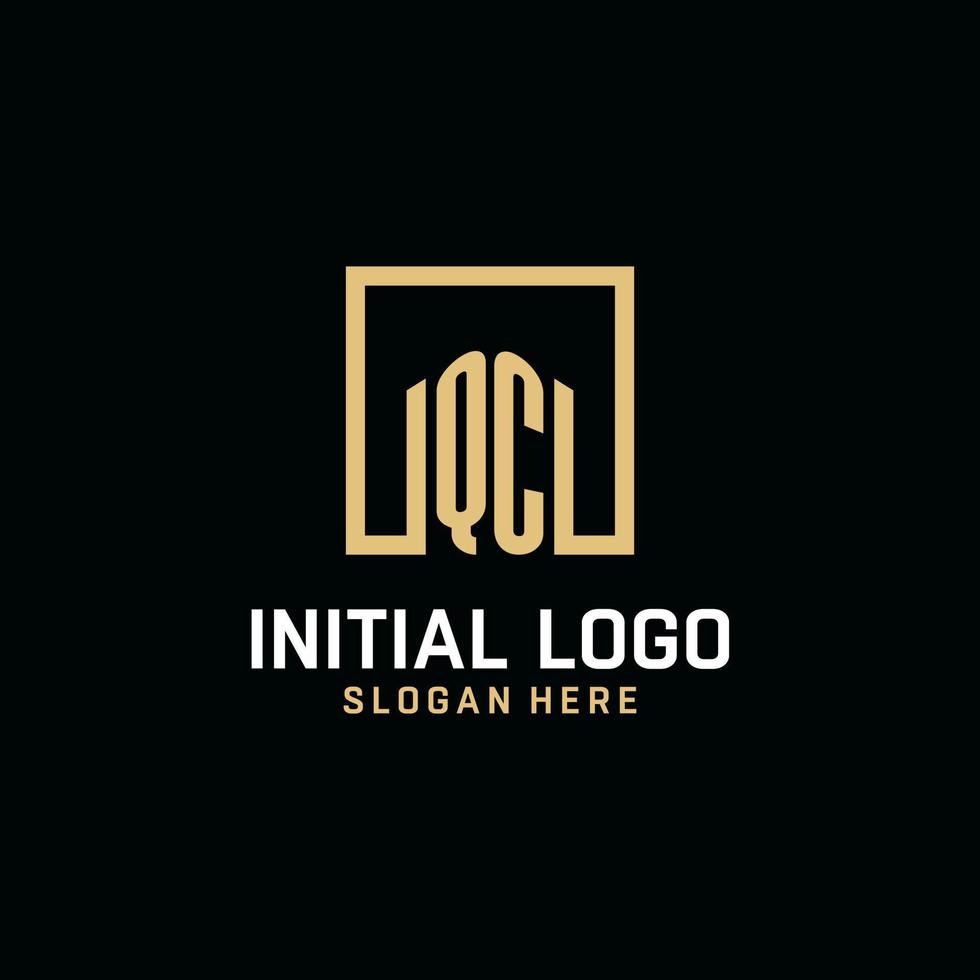 QC initial monogram logo design with square shape design ideas vector