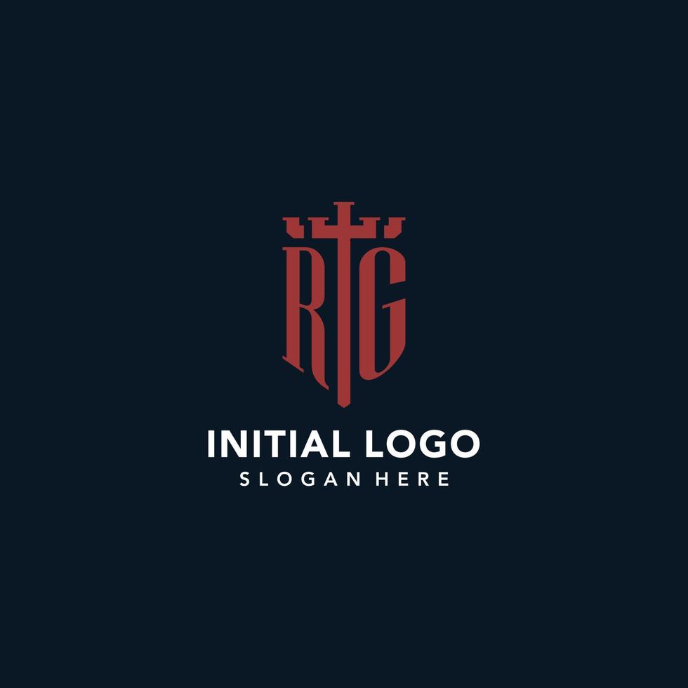 logotipos de monograma inicial rg con diseño de forma de espada y escudo vector