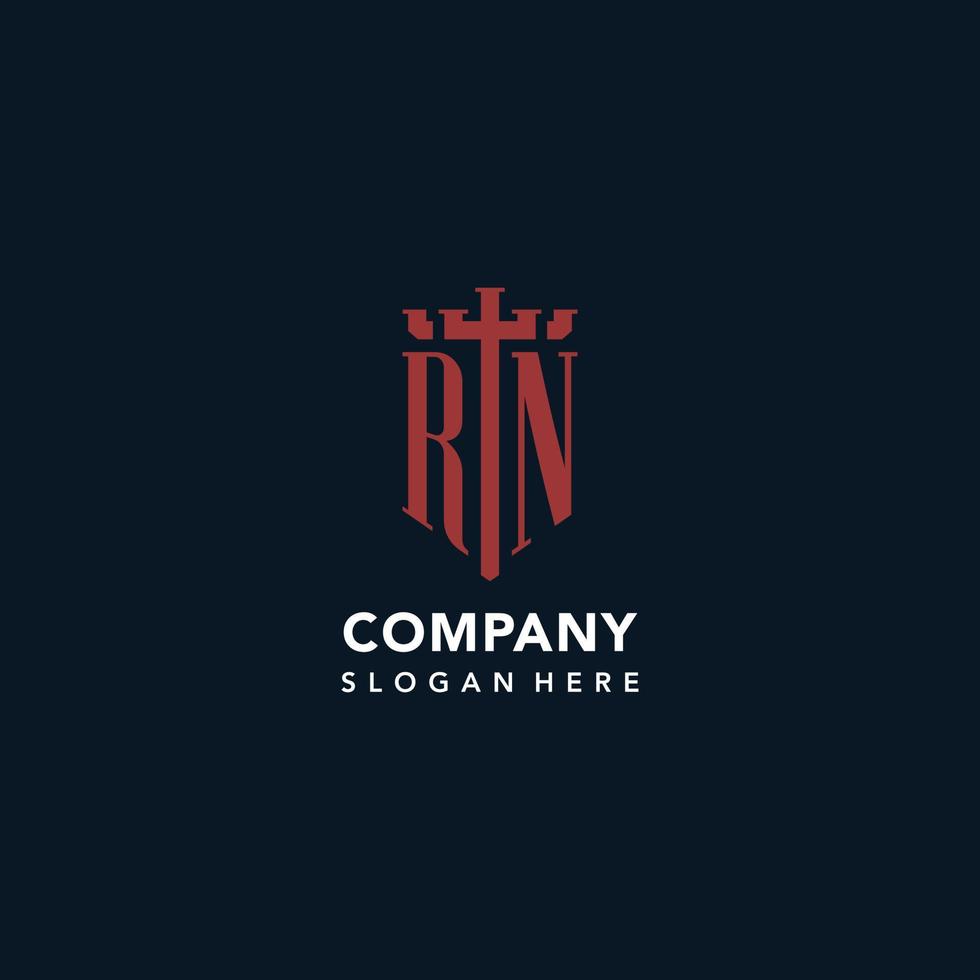RN initial monogram logos with sword and shield shape design vector