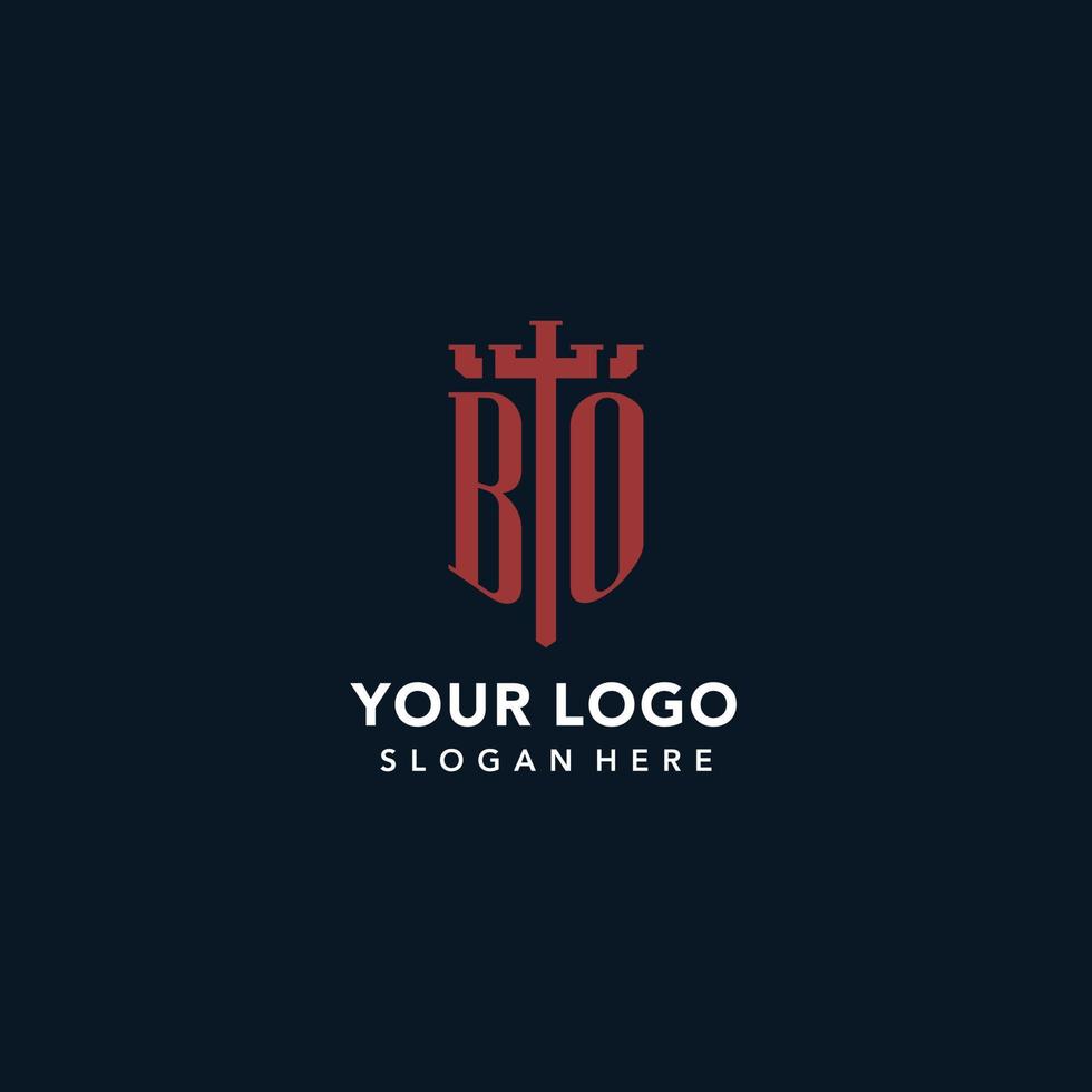 BO initial monogram logos with sword and shield shape design vector