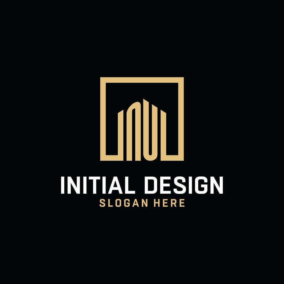 NU initial monogram logo design with square shape design ideas vector