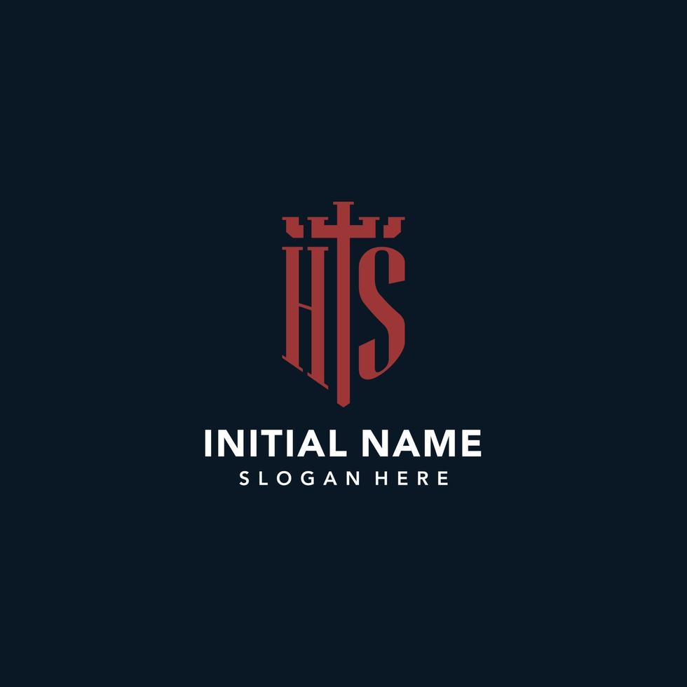 HS initial monogram logos with sword and shield shape design vector