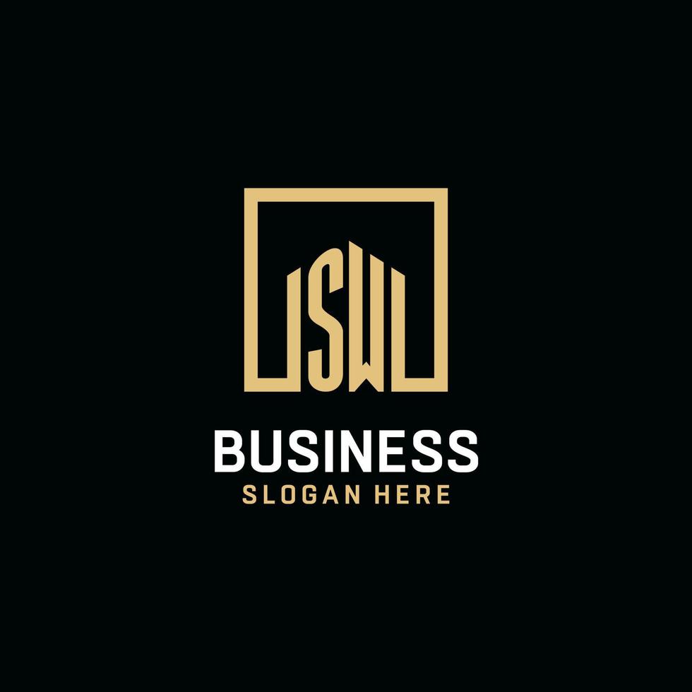 SW initial monogram logo design with square shape design ideas vector