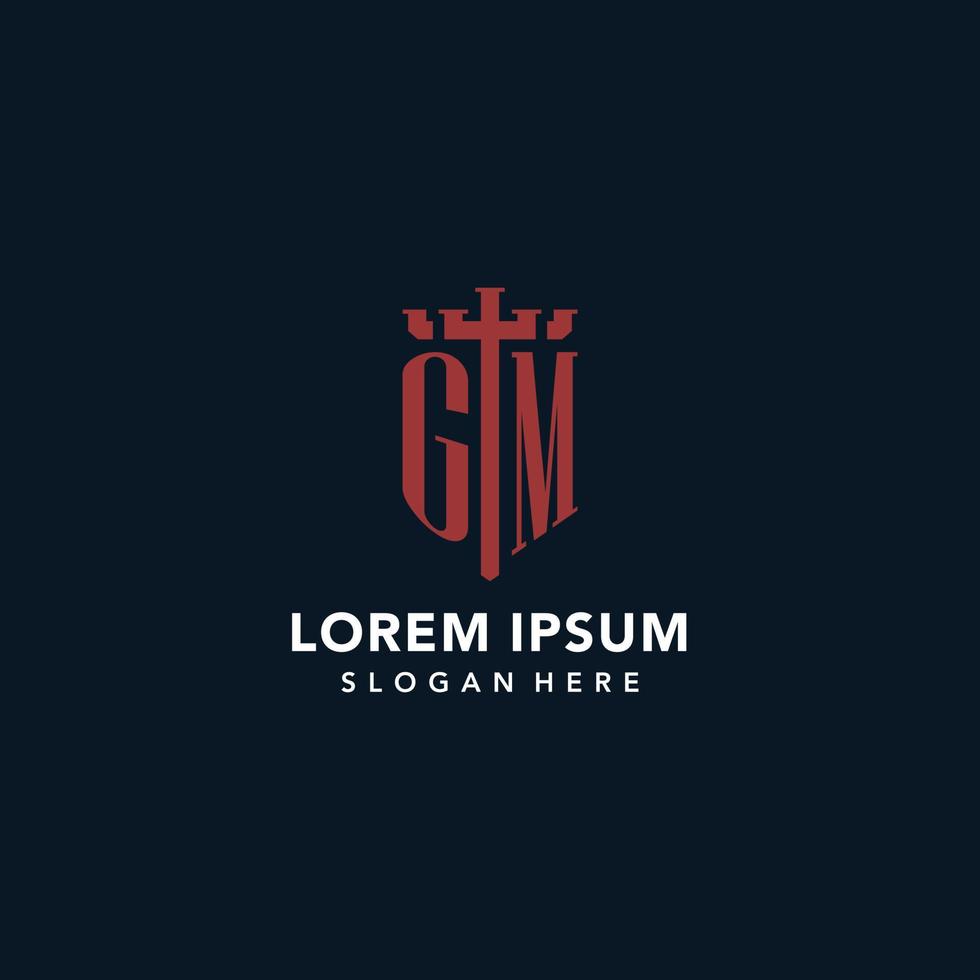 GM initial monogram logos with sword and shield shape design vector