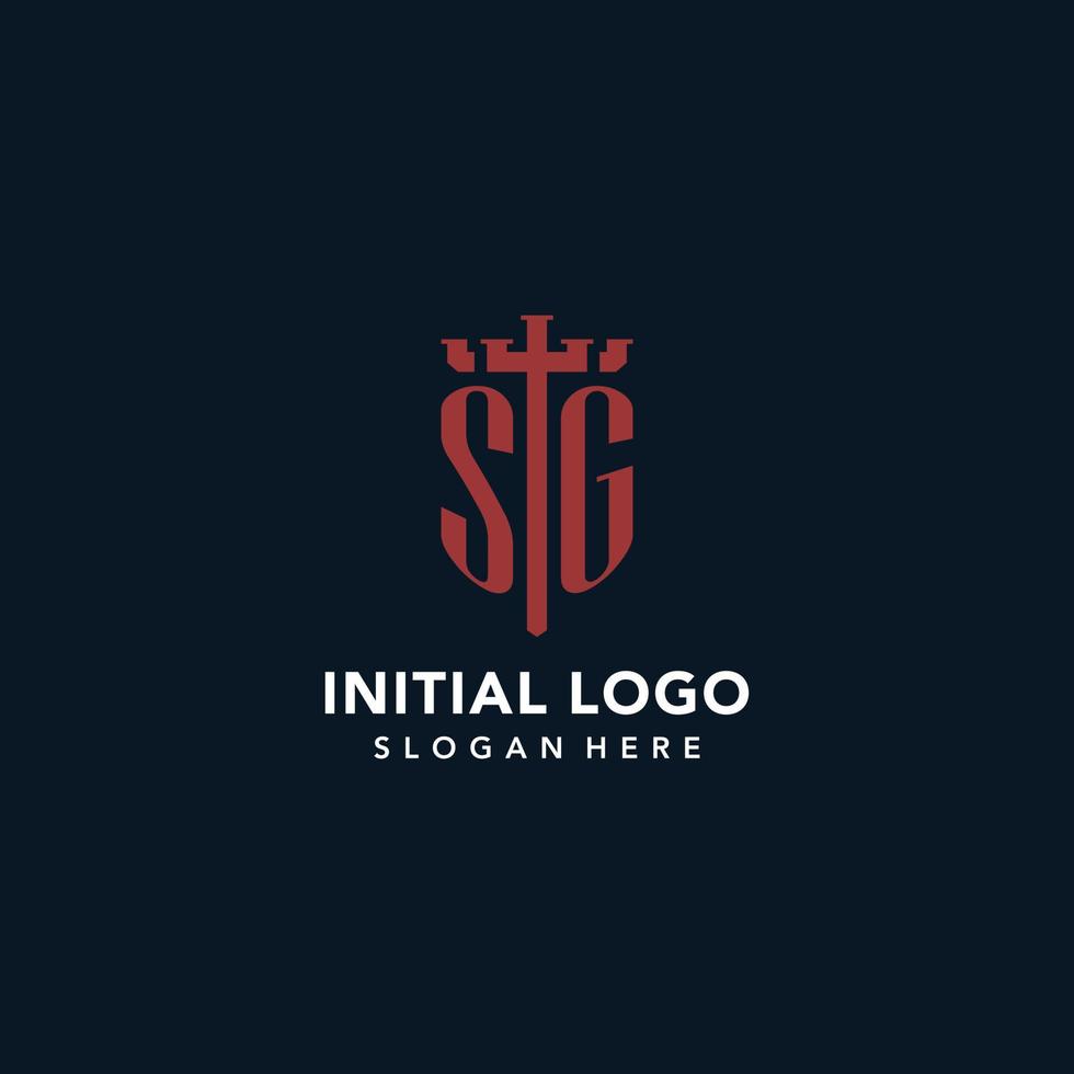 SG initial monogram logos with sword and shield shape design vector