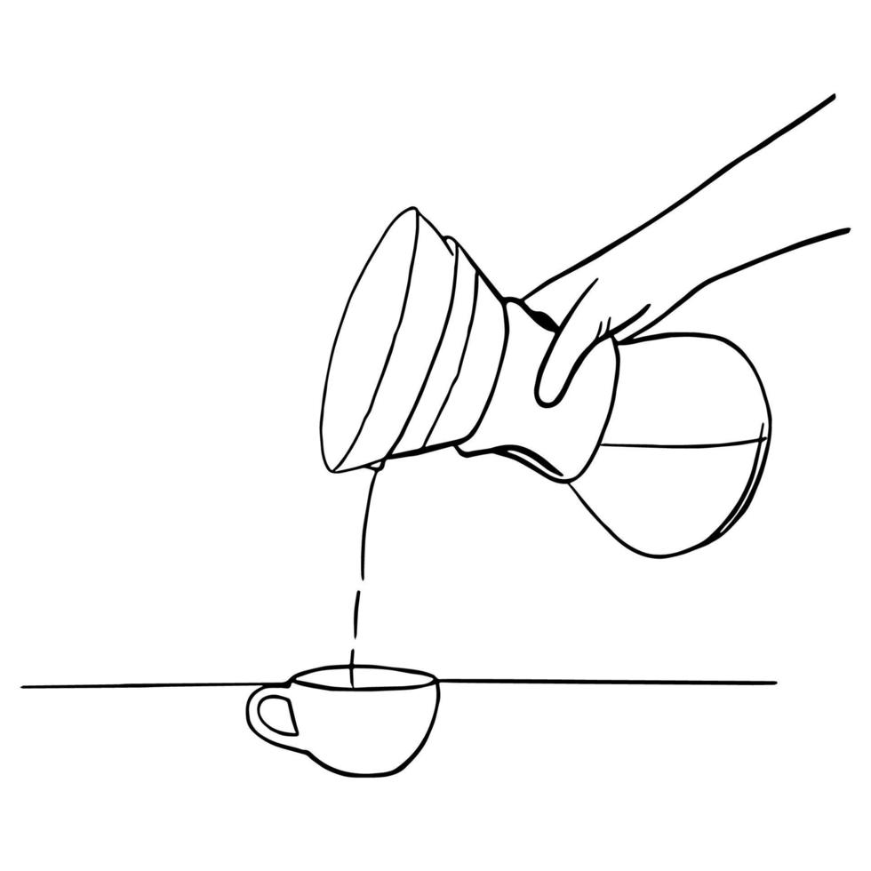 Line art minimal of drip coffee in hand drawn concept for decoration, doodle style vector
