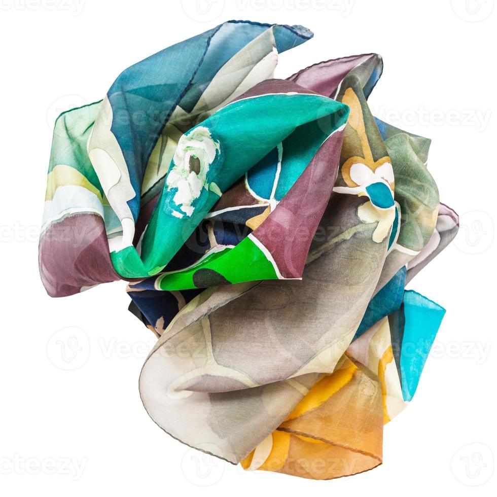 crumpled hand painted batik silk scarf isolated photo
