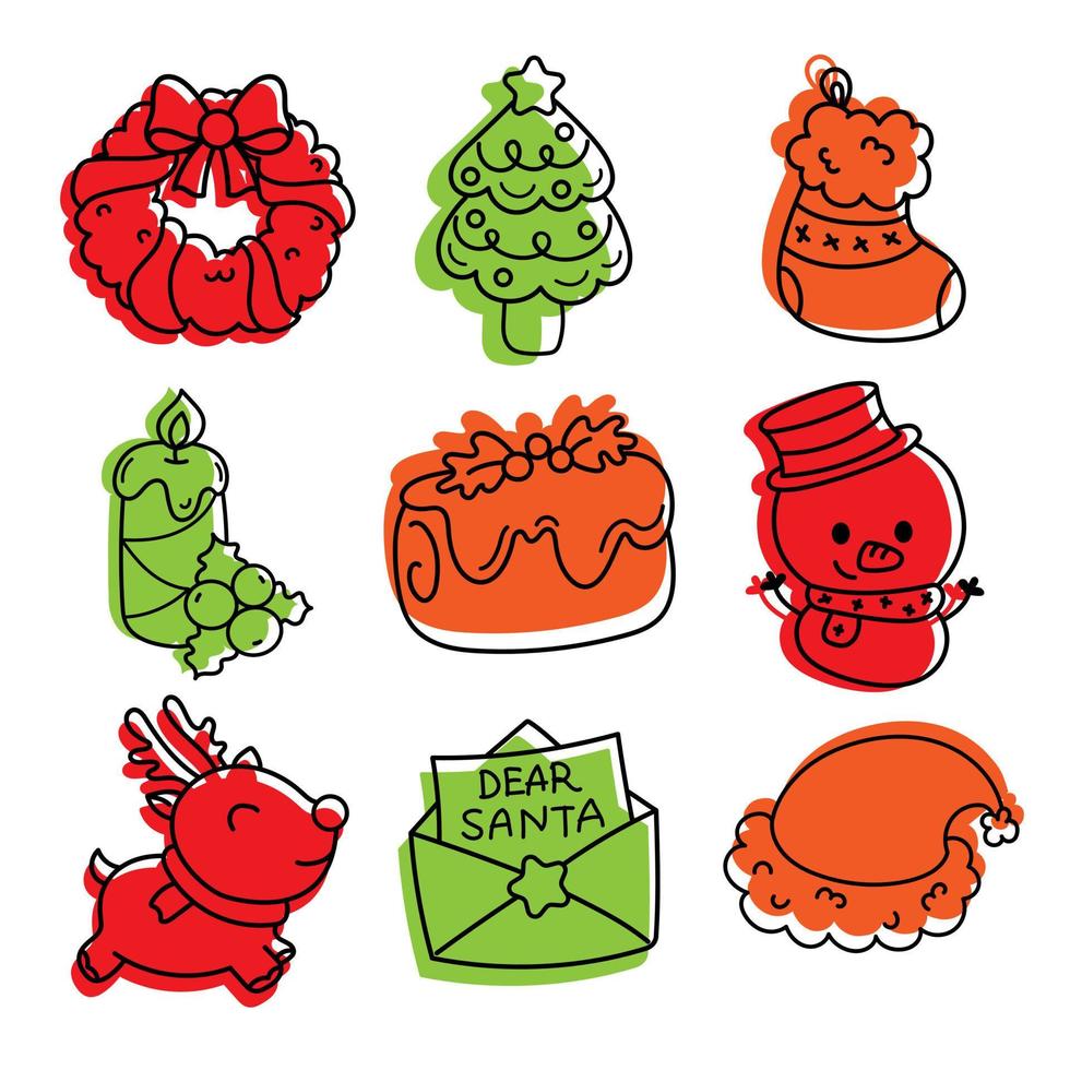 Christmas cartoon outline doodles on white background vector