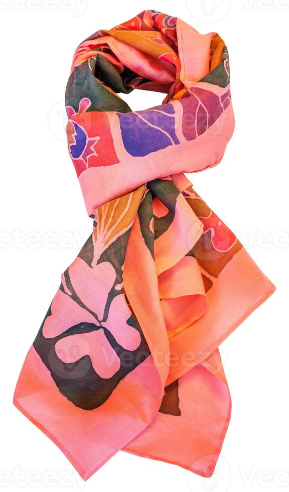 knotted batik silk red scarf with floral pattern photo