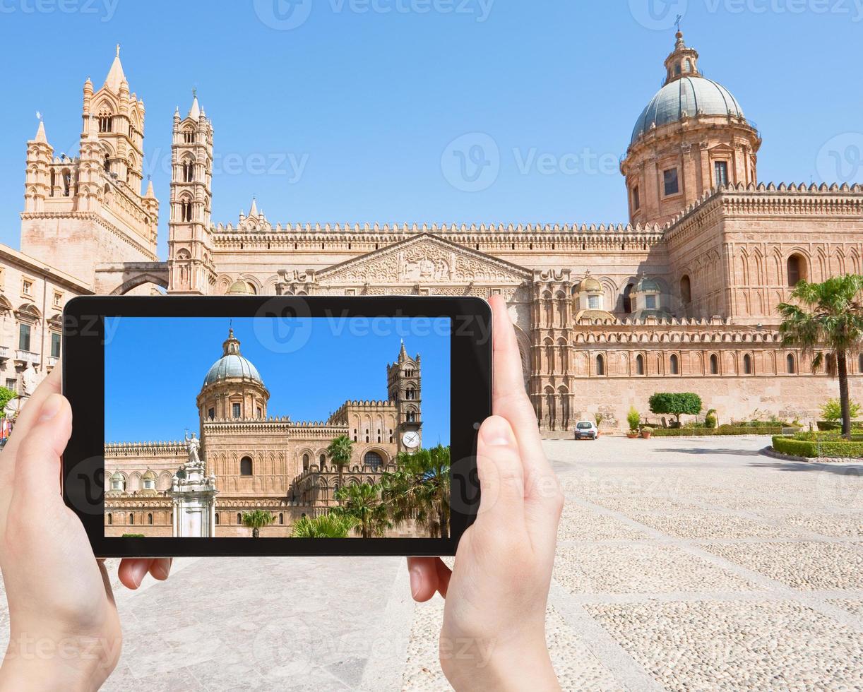 tourist taking photo of Cathedral of Palermo