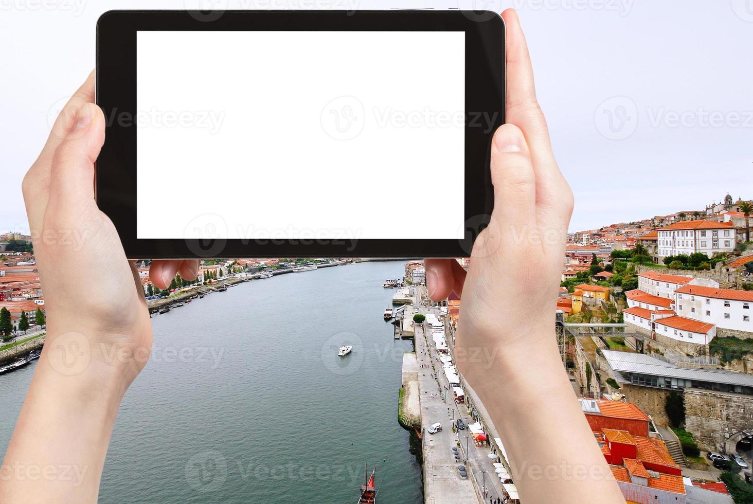 tourist photographs above view of Porto city photo