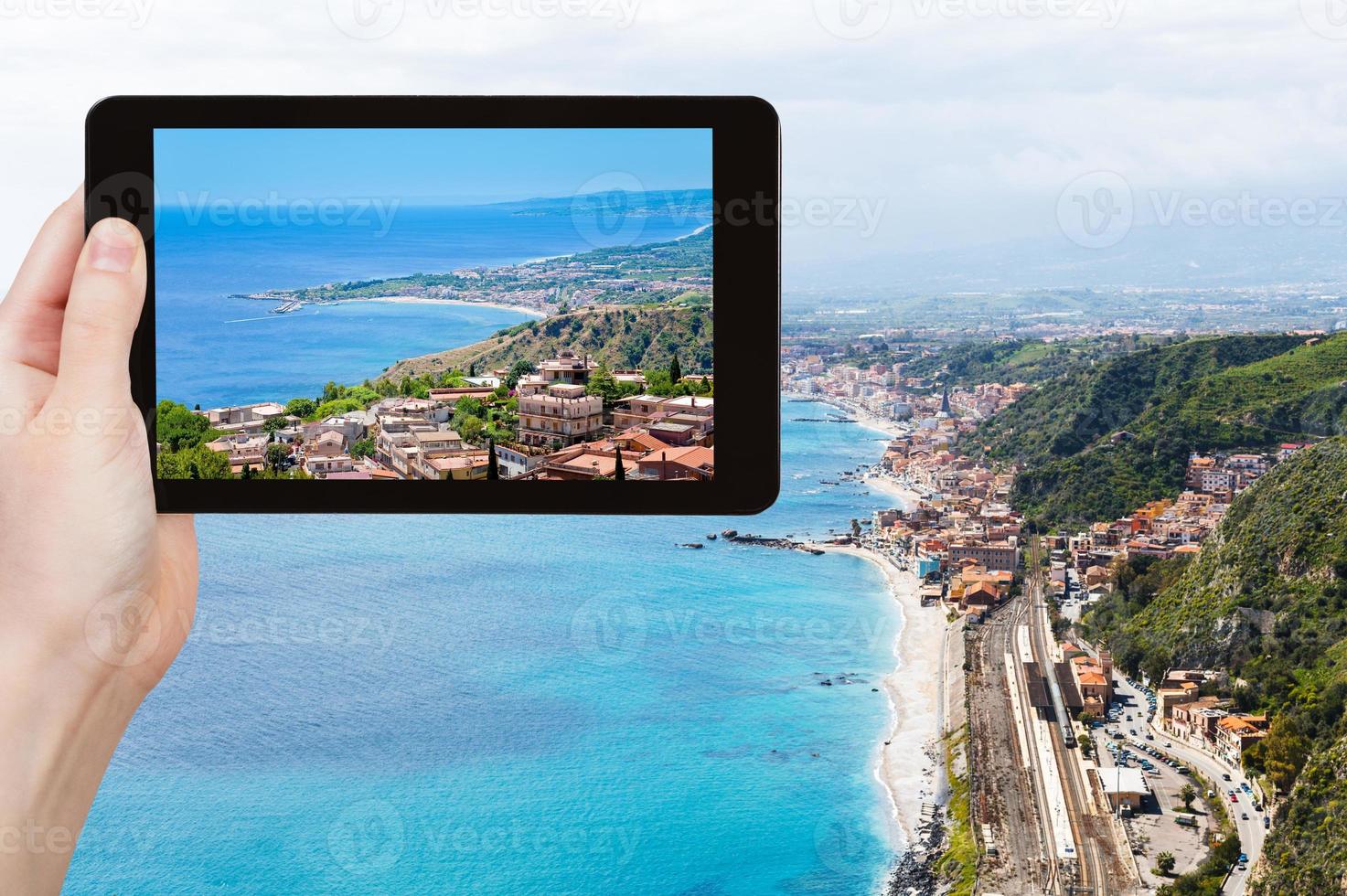 photo of Giardini Naxos town from Taormina, Sicily