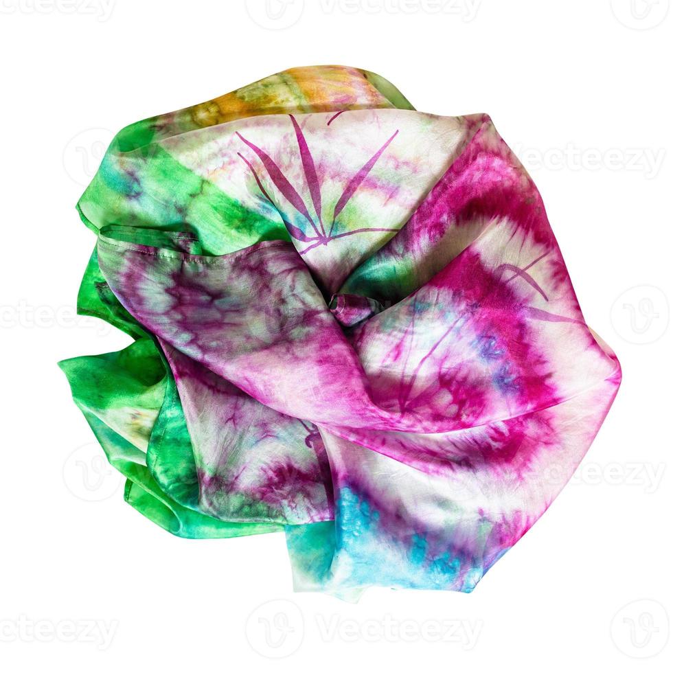 crumpled colorful batik silk scarf isolated photo