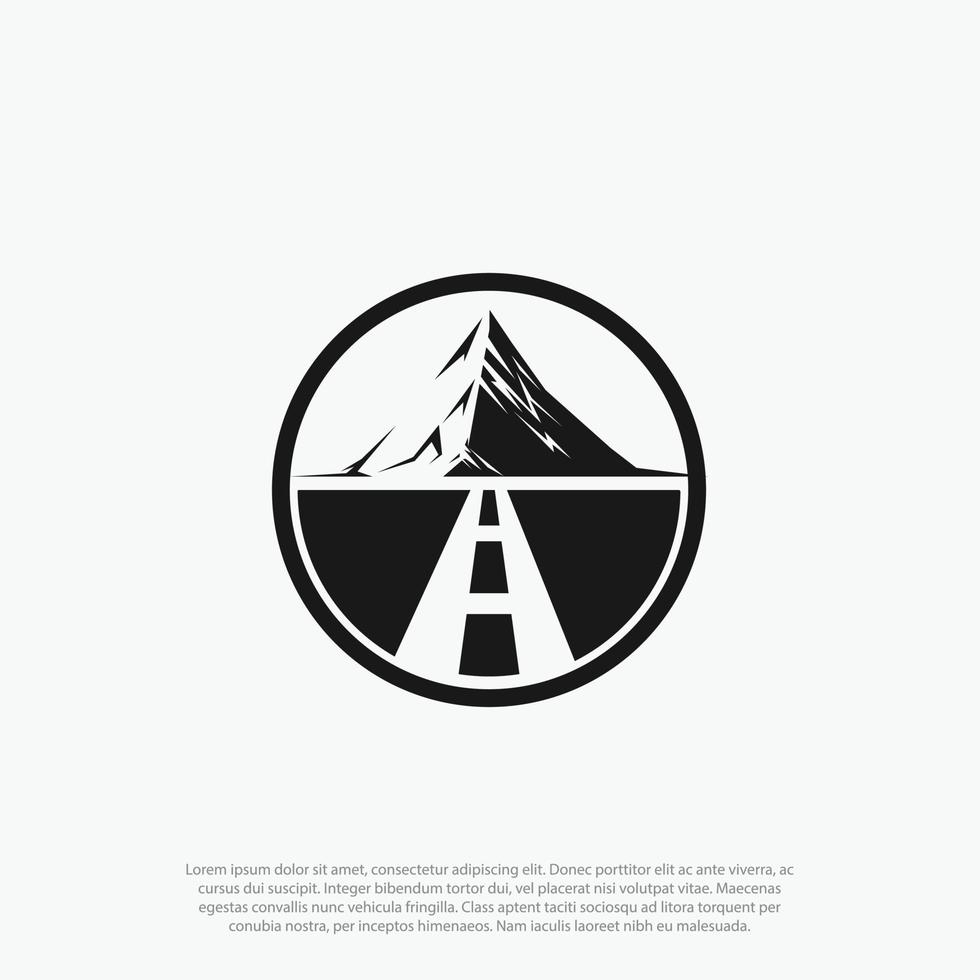 paisaje minimalista colinas, picos de montaña y carreteras silueta vector de diseño de logotipo redondeado