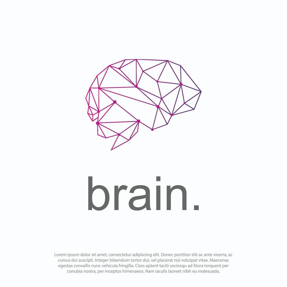 Vector human brain in low poly geometric abstract particles tech style. Logo, emblem design template. Futuristic concept for neural networks, artificial intelligence, education and high technology.