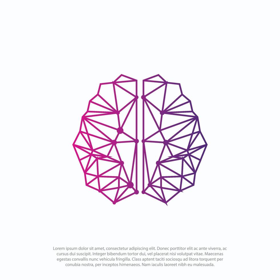 Vector human brain in low poly geometric abstract particles tech style. Logo, emblem design template. Futuristic concept for neural networks, artificial intelligence, education and high technology.