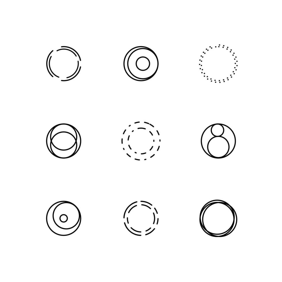 Black circle icon collection. Linear design elements, labels, monograms. Vector. Isolated on white vector