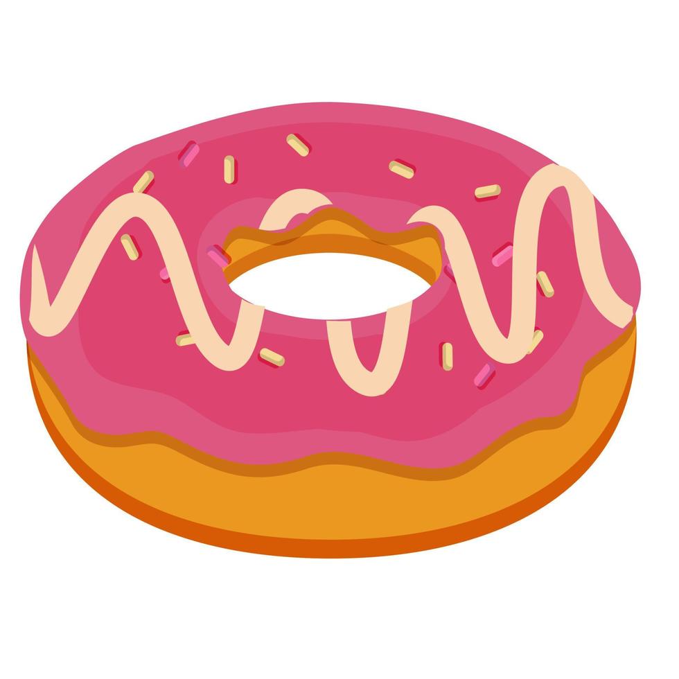 Donut rosa con topping aislado sobre fondo blanco. vector